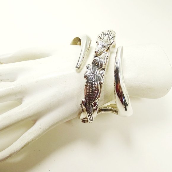 Barry Kieselstein-Cord Sterling Silver Alligators W/Diamond Eyes Cuff Bracelet - Picture 9 of 11